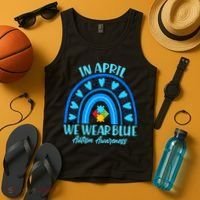 In April We Wear Blue Autism Awareness Tank Top thumb 4