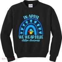 In April We Wear Blue Autism Awareness Kids Sweatshirt thumb 0