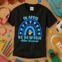 In April We Wear Blue Autism Awareness Kids T-Shirt thumb 3