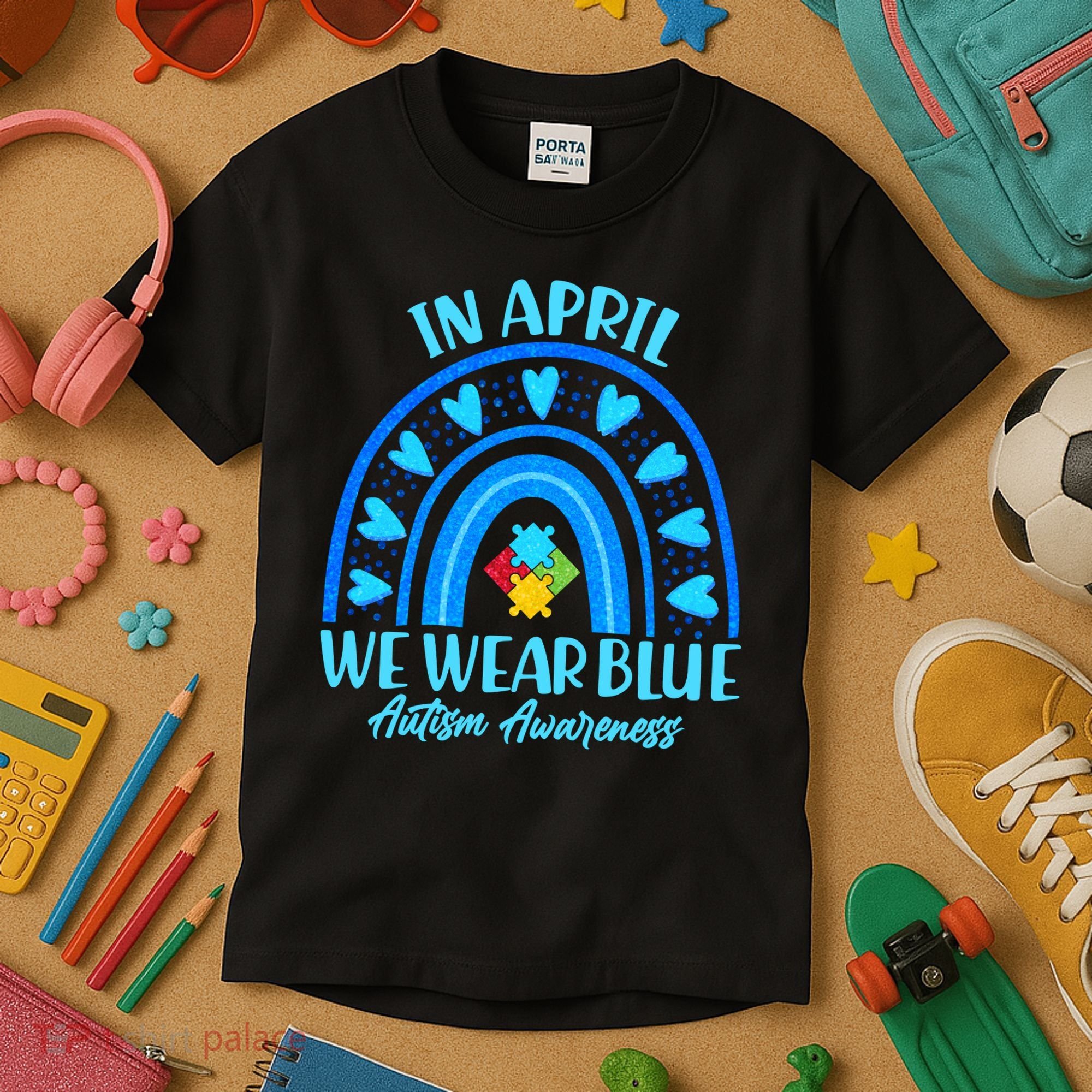 In April We Wear Blue Autism Awareness Kids T-Shirt