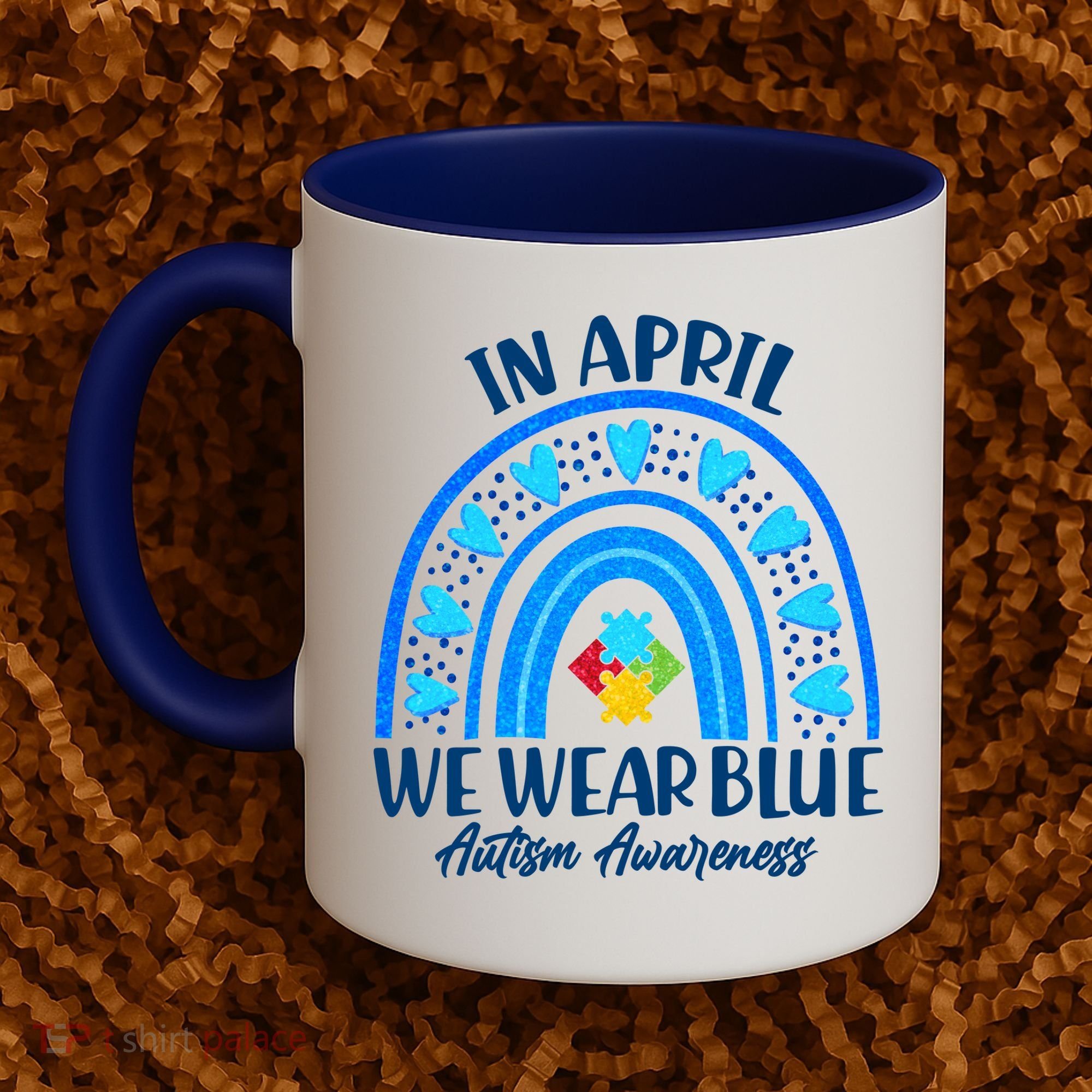In April We Wear Blue Autism Awareness Coffee Mug