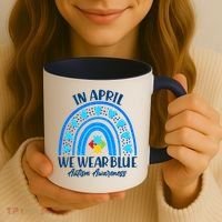 In April We Wear Blue Autism Awareness Coffee Mug thumb 3
