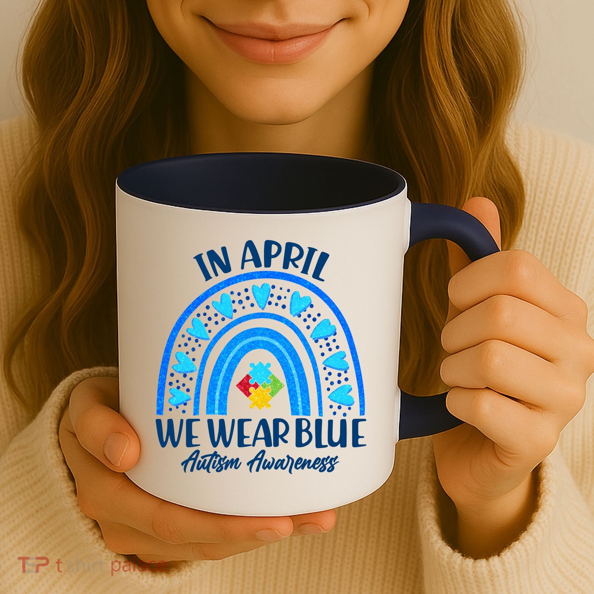 In April We Wear Blue Autism Awareness Coffee Mug
