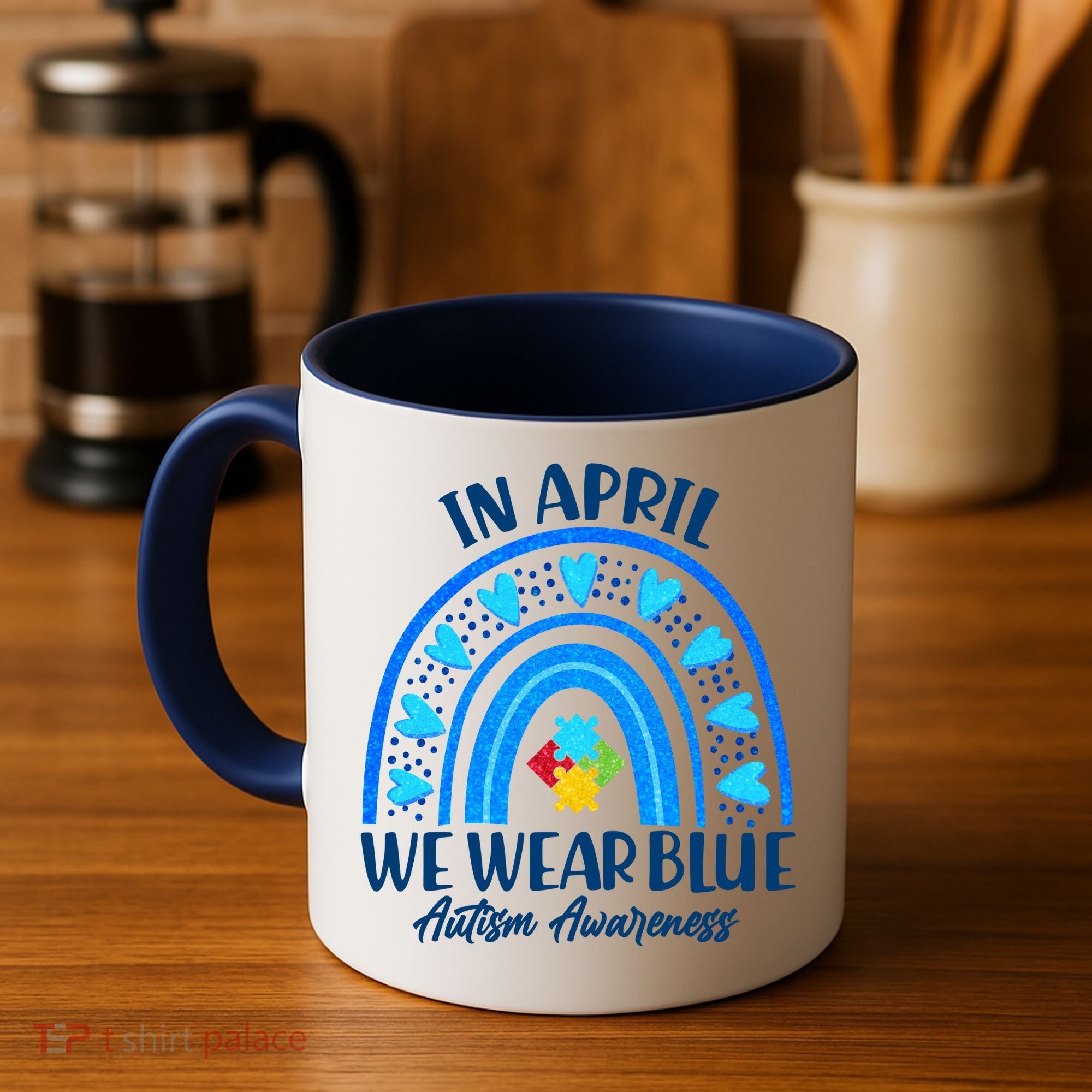 In April We Wear Blue Autism Awareness Coffee Mug
