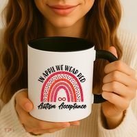 In April We Wear Red Autism Acceptance Red Rainbow Coffee Mug thumb 3