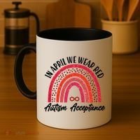 In April We Wear Red Autism Acceptance Red Rainbow Coffee Mug thumb 4