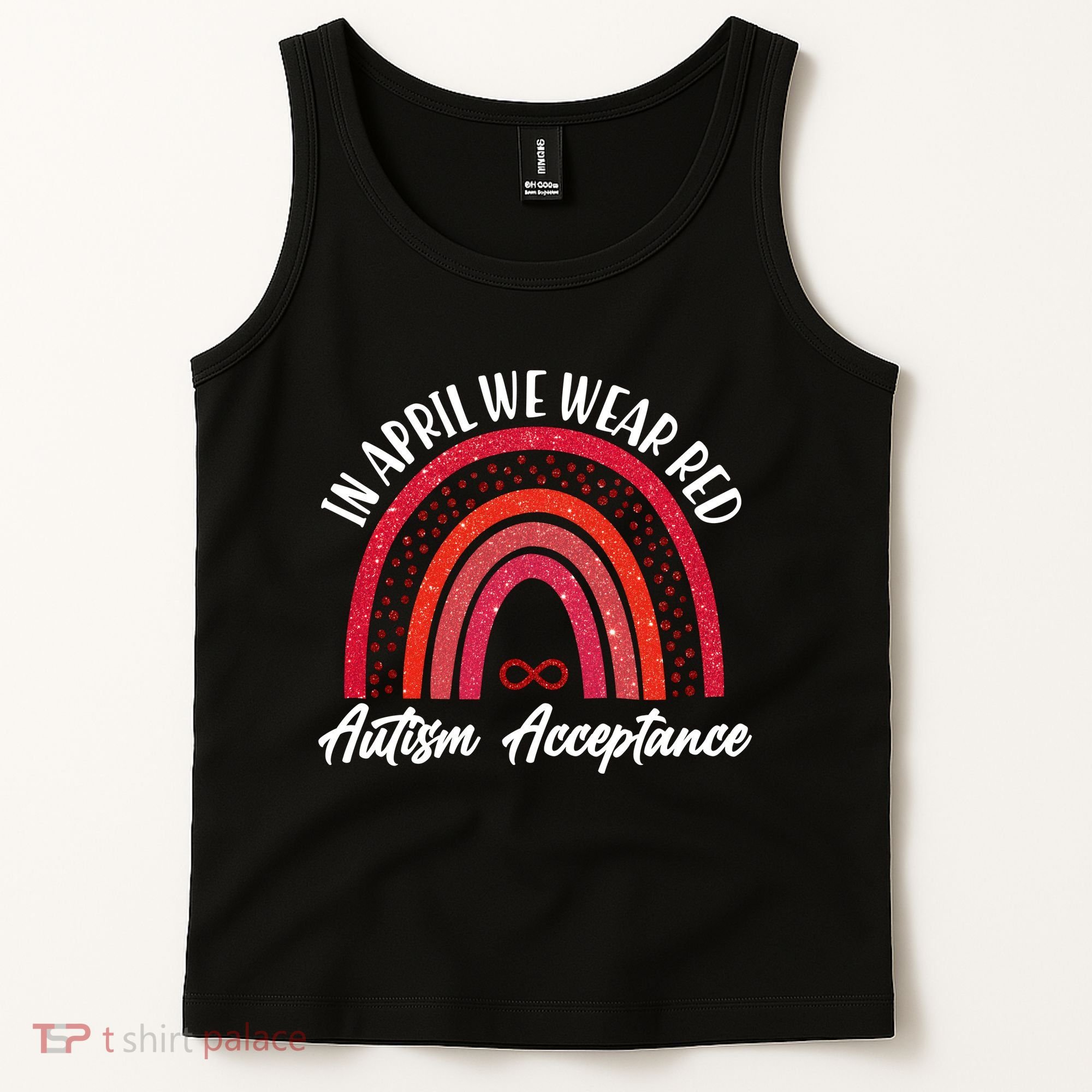 In April We Wear Red Autism Acceptance Red Rainbow Tank Top