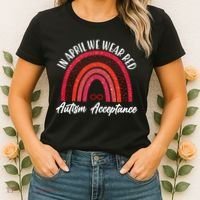 In April We Wear Red Autism Acceptance Red Rainbow Women's T-Shirt thumb 2