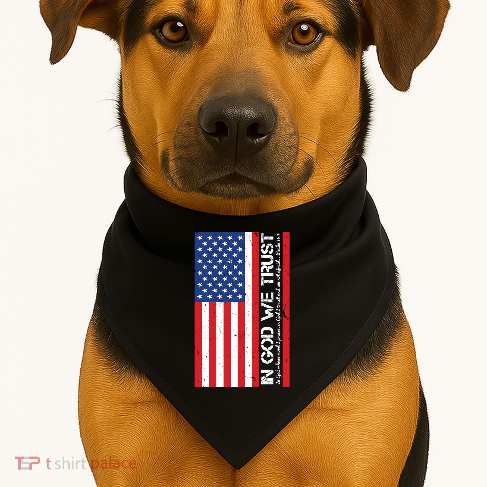 In God We Trust Psalm 56:4 US Flag USA-Made Doggie Bandana