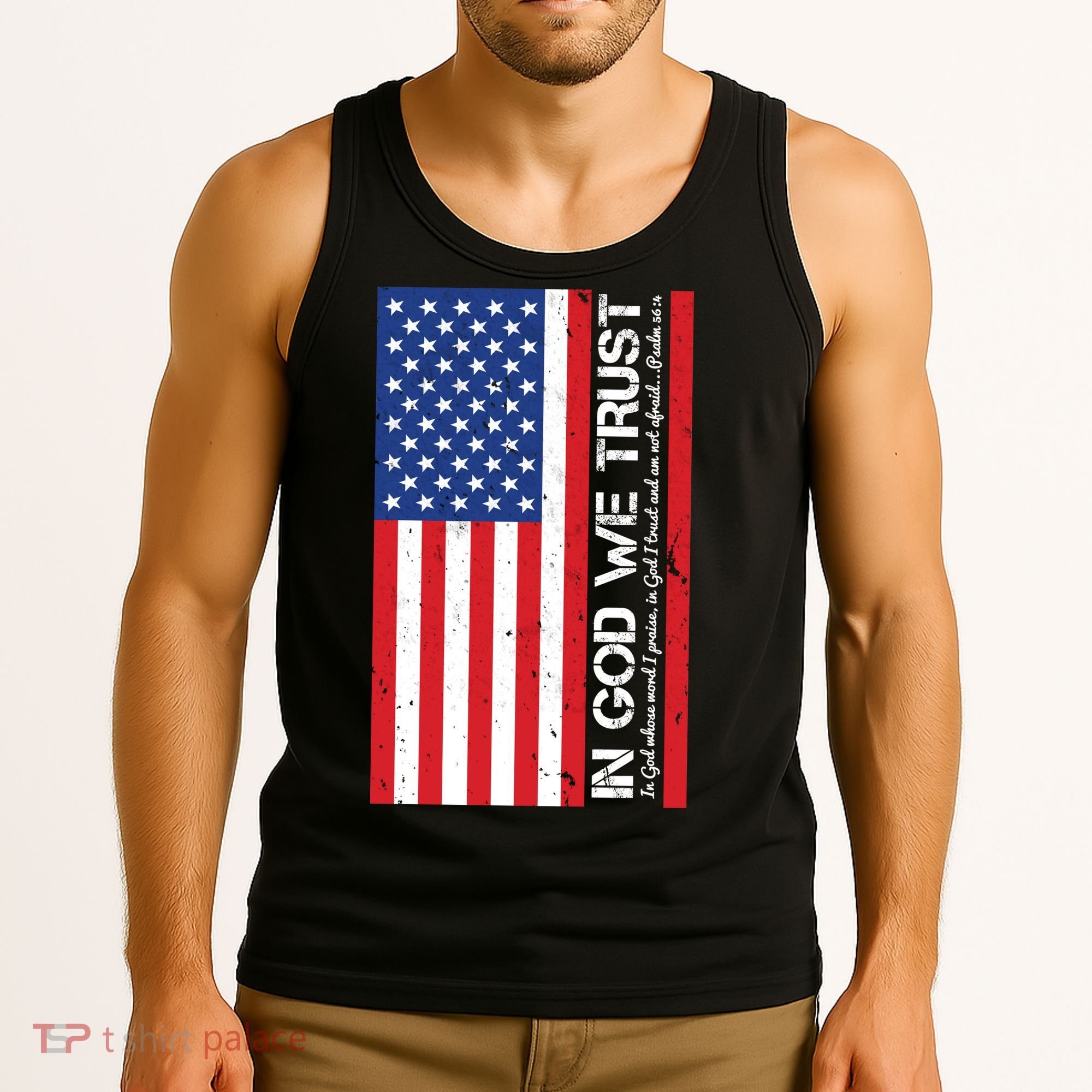 In God We Trust Psalm 56:4 US Flag Tank Top