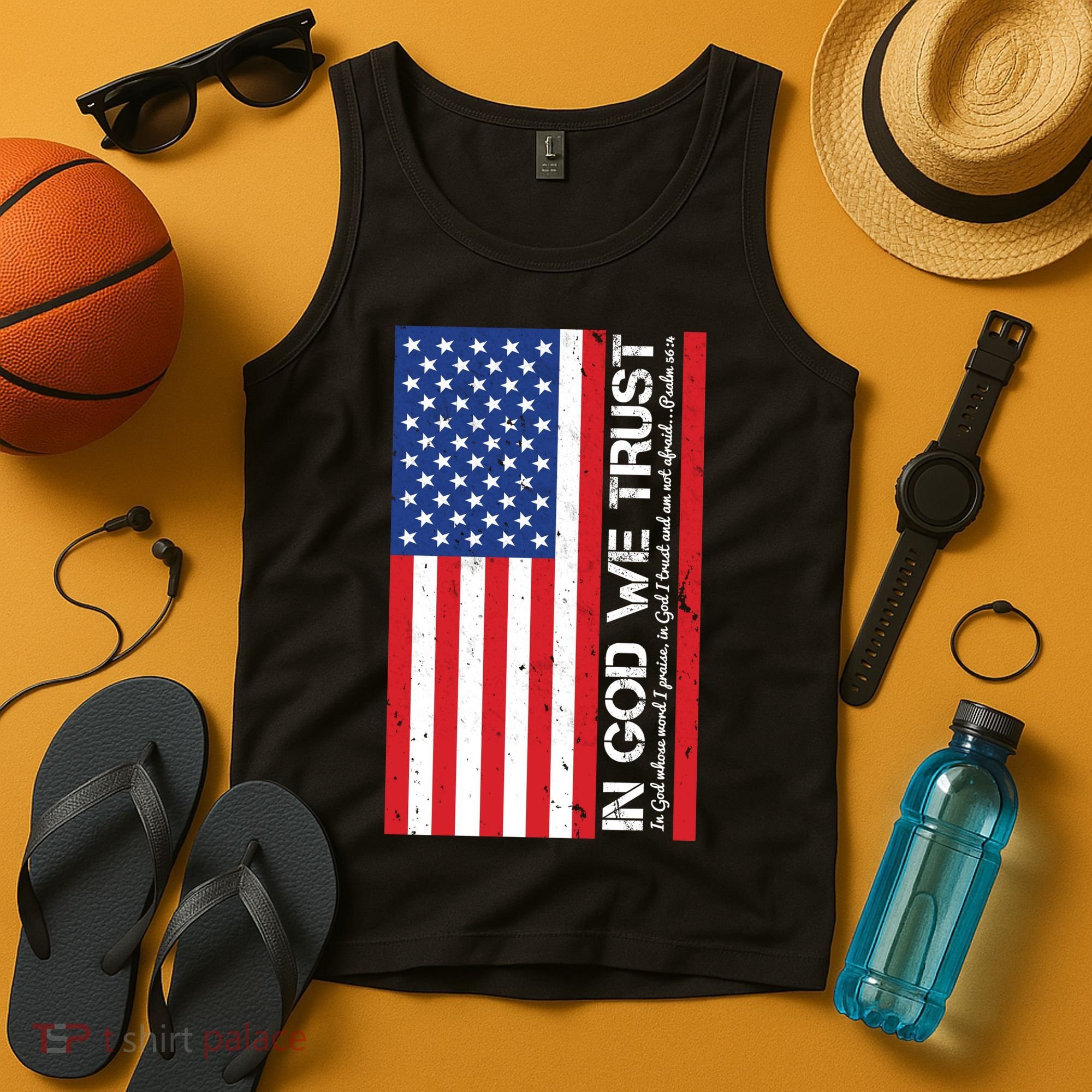 In God We Trust Psalm 56:4 US Flag Tank Top