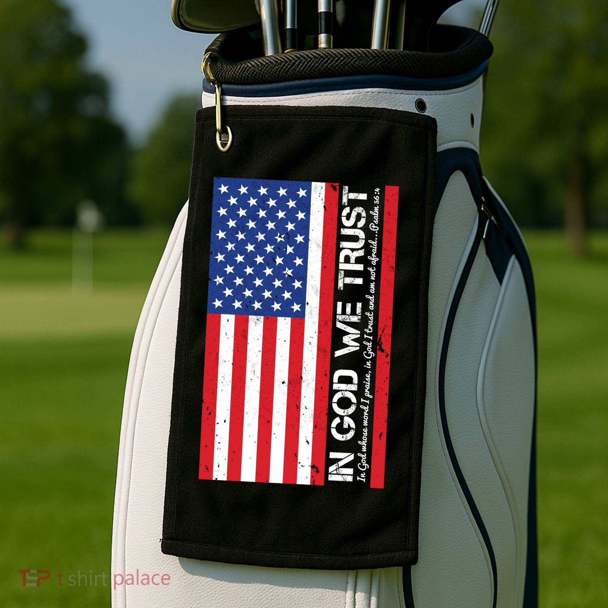 In God We Trust Psalm 56:4 US Flag Golf Towel