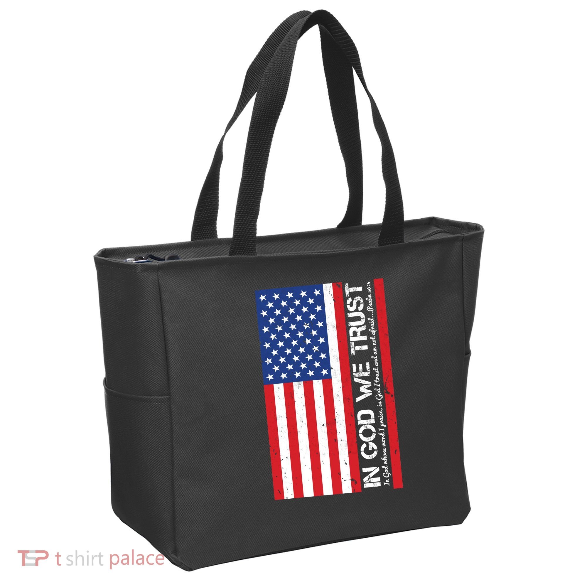 In God We Trust Psalm 56:4 US Flag Tote Bag