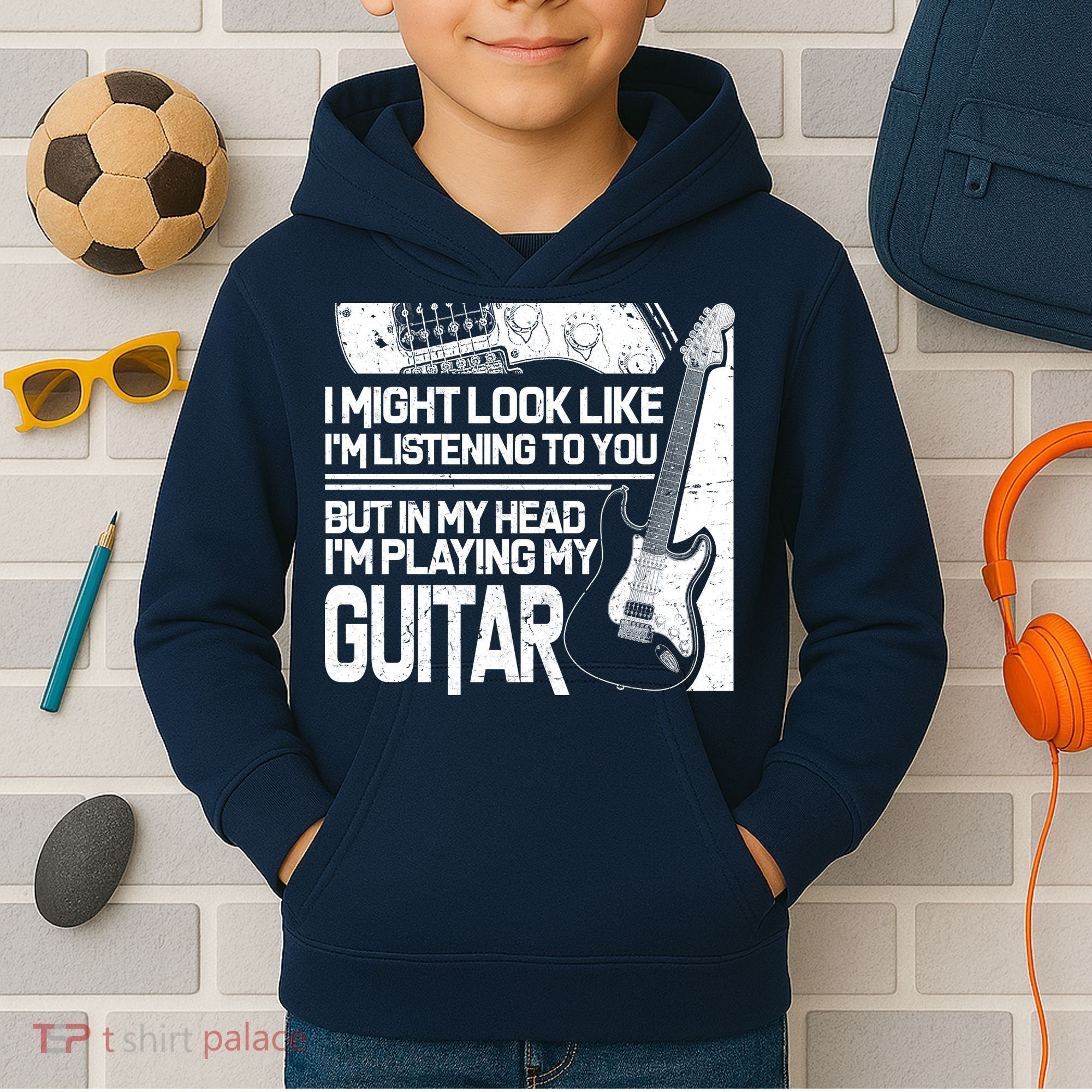 In My Head I'm Playing My Guitar Kids Hoodie
