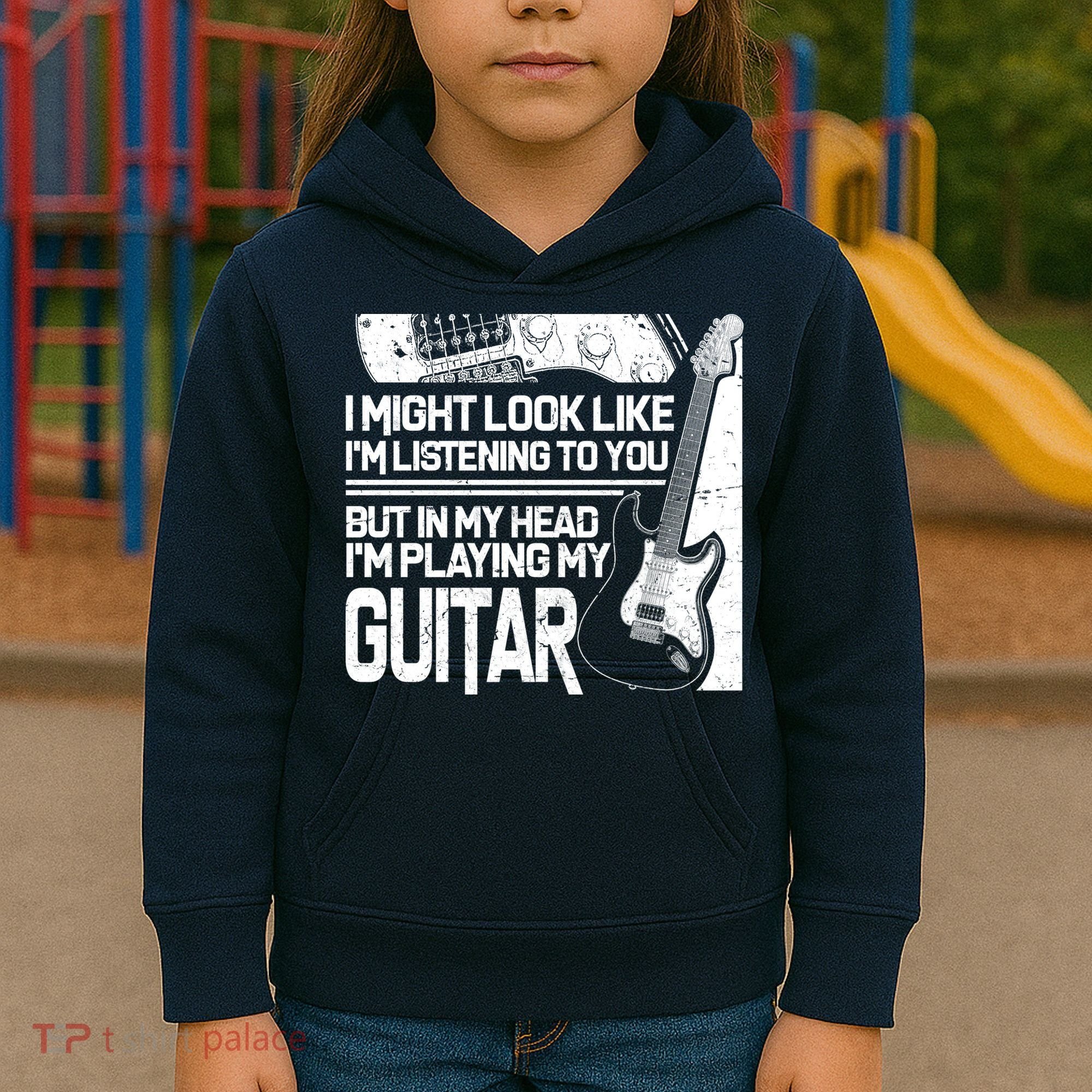 In My Head I'm Playing My Guitar Kids Hoodie