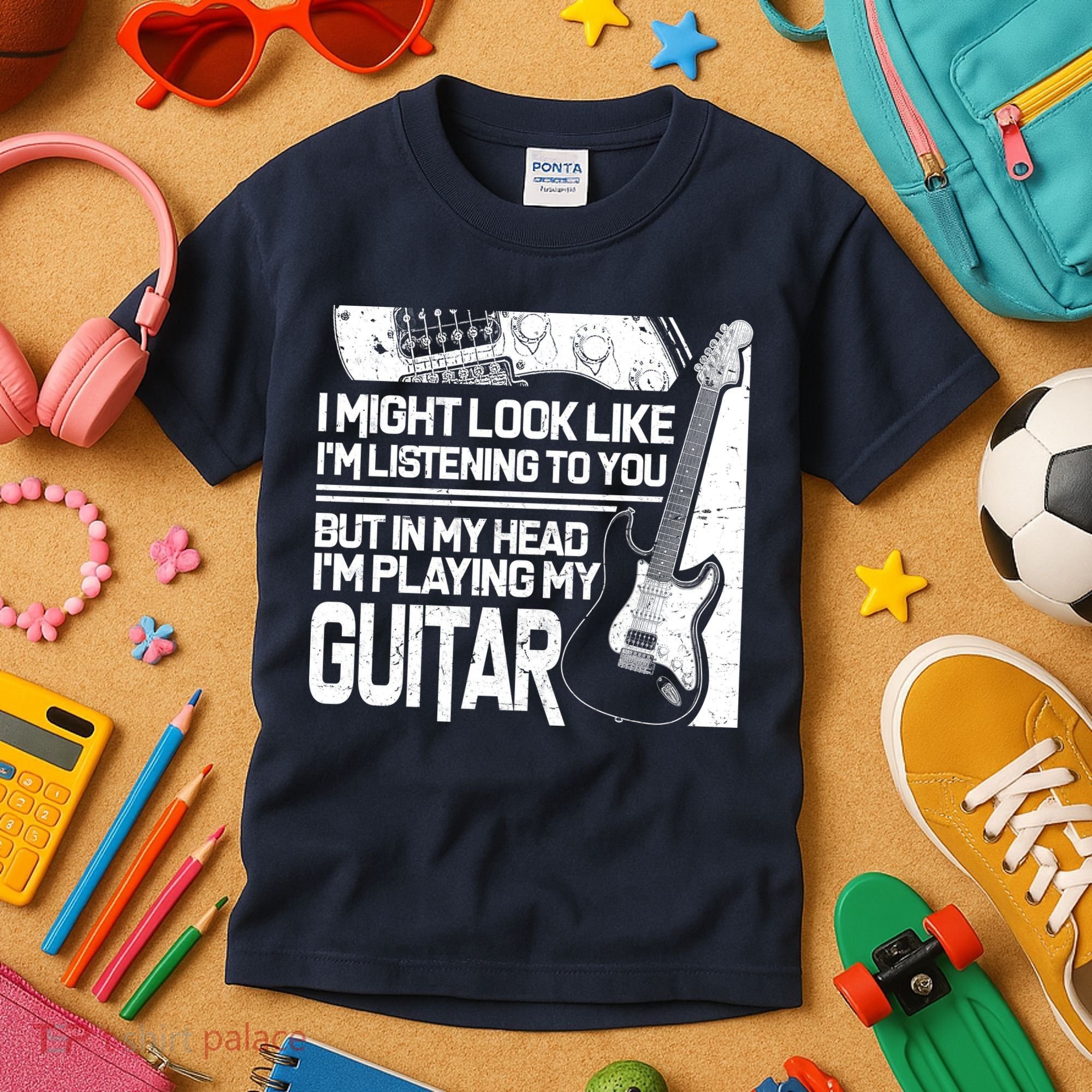 In My Head I'm Playing My Guitar Kids T-Shirt