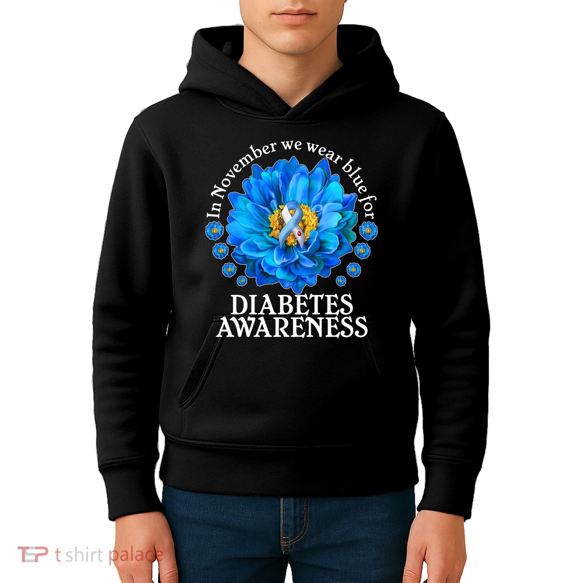 In November We Wear Blue For Diabetes Awareness Kids Hoodie