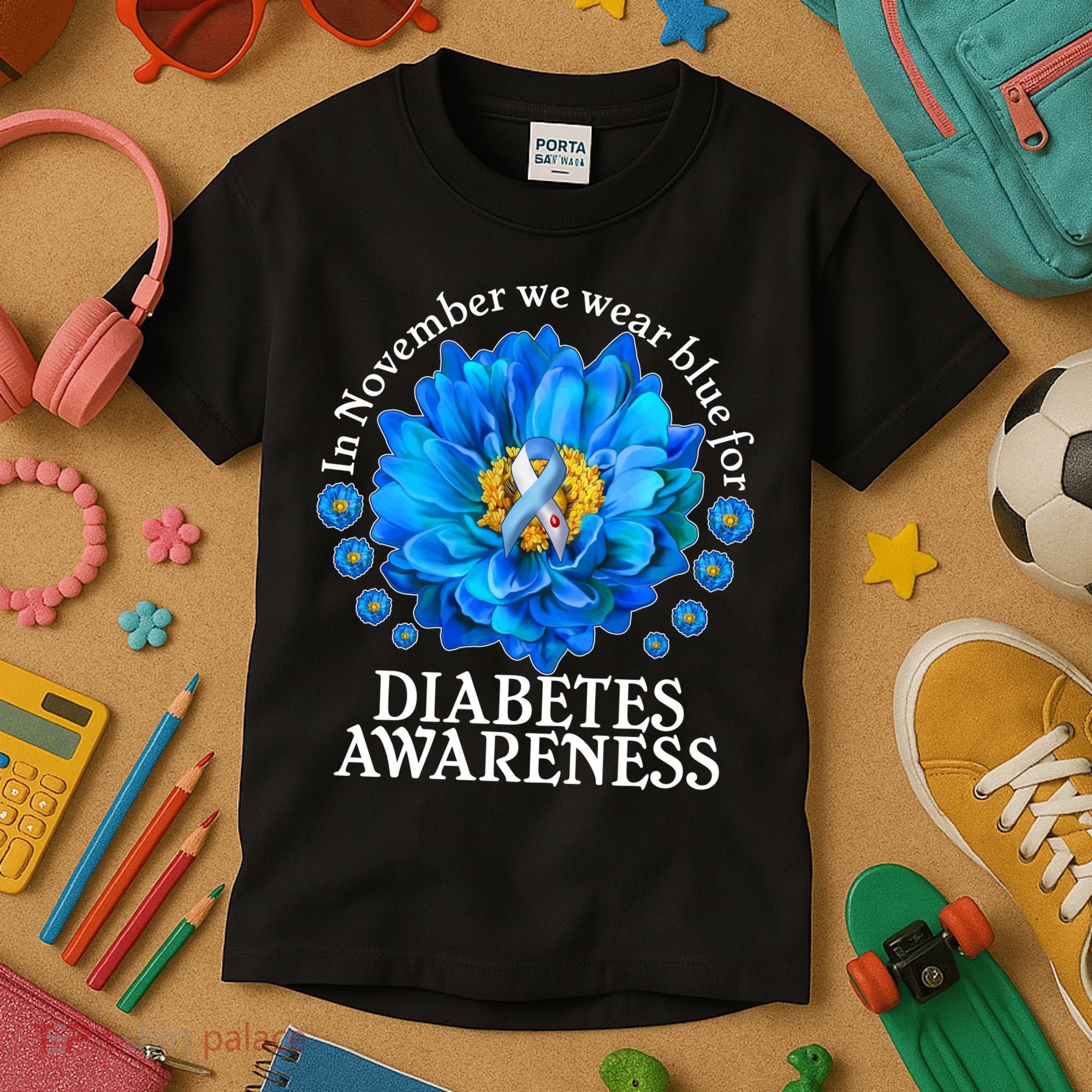 In November We Wear Blue For Diabetes Awareness Kids T-Shirt