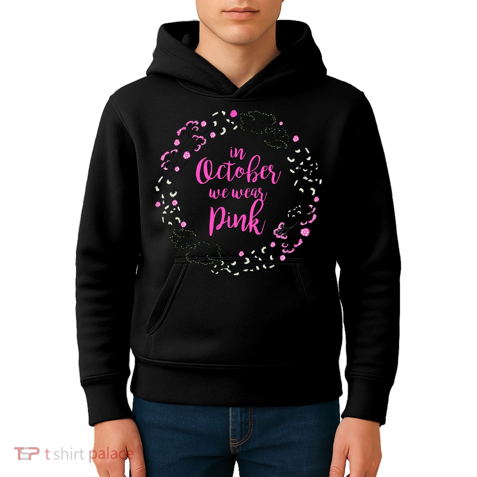 In October We Wear Pink Breast Cancer Kids Hoodie