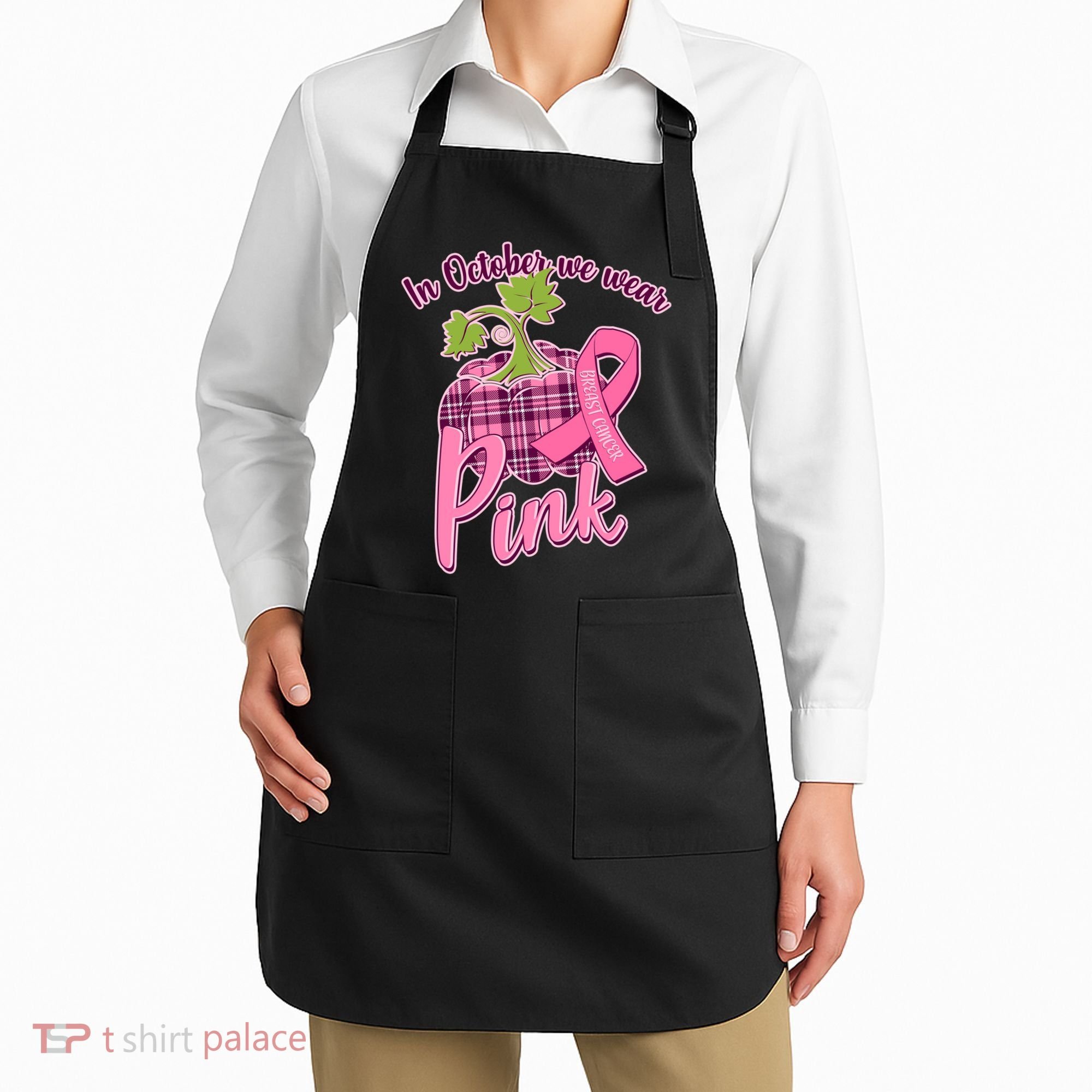 In October We Wear Pink Breast Cancer Autumn Pumpkin Apron