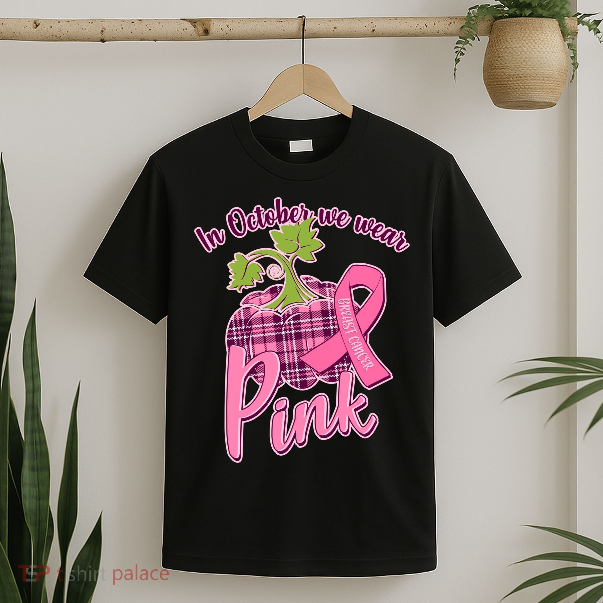 In October We Wear Pink Breast Cancer Autumn Pumpkin T-Shirt