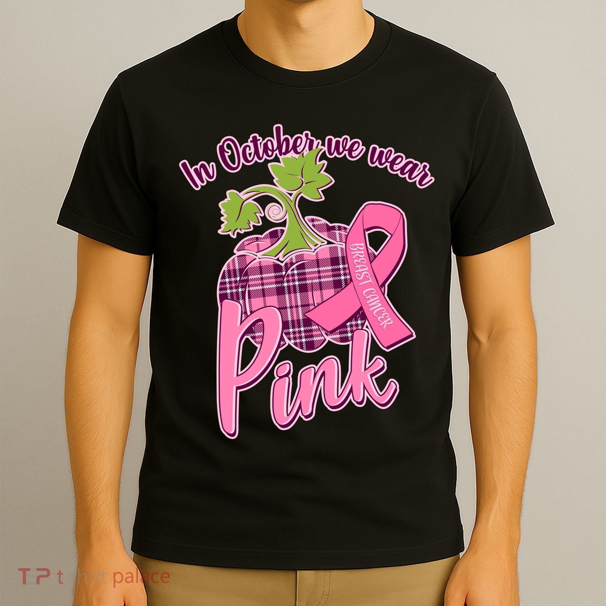 In October We Wear Pink Breast Cancer Autumn Pumpkin T-Shirt