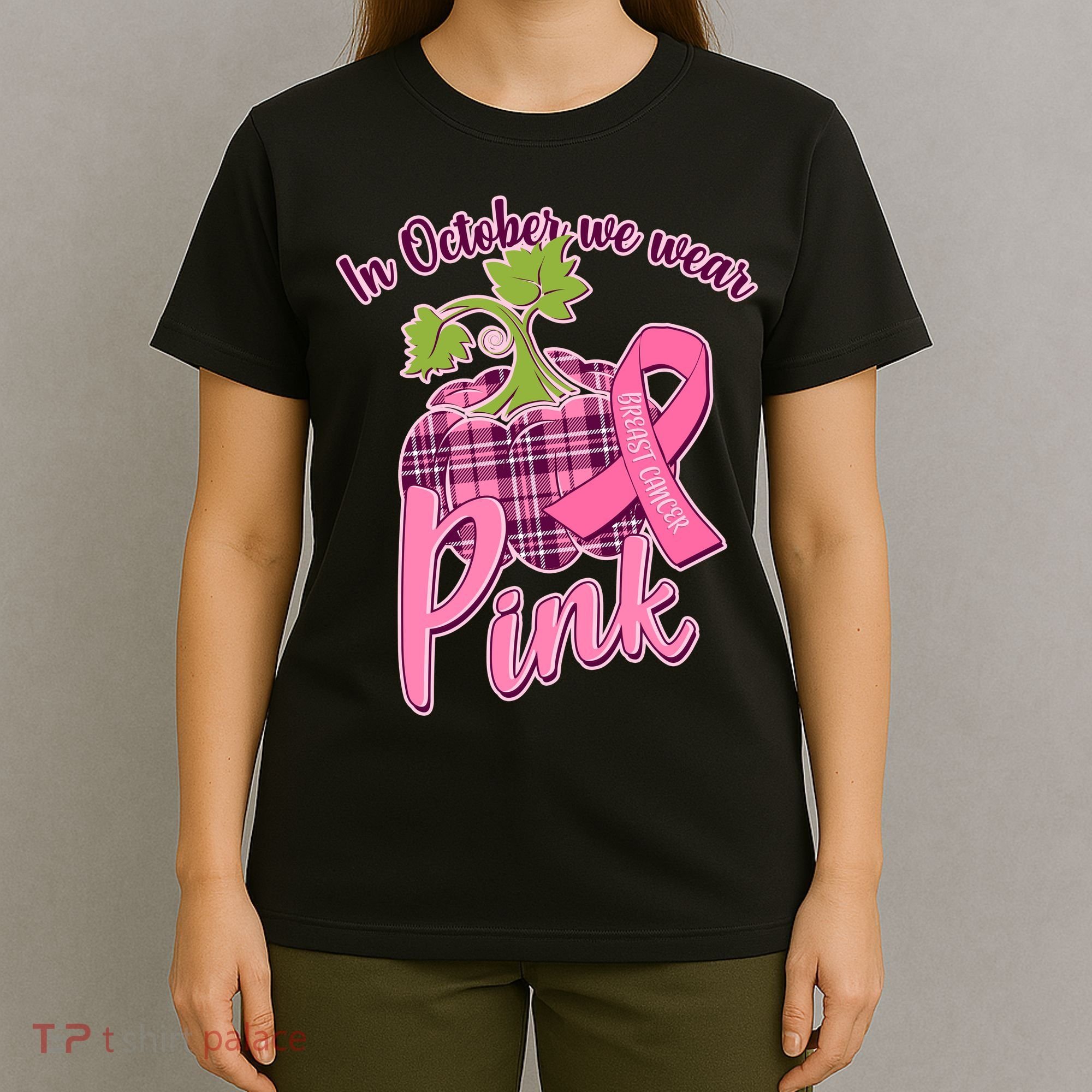 In October We Wear Pink Breast Cancer Autumn Pumpkin T-Shirt
