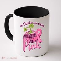 In October We Wear Pink Breast Cancer Autumn Pumpkin Coffee Mug thumb 0