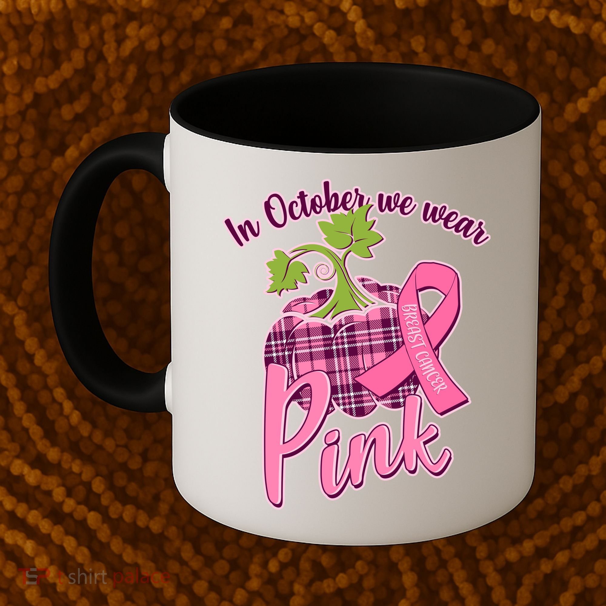 In October We Wear Pink Breast Cancer Autumn Pumpkin Coffee Mug
