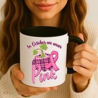 In October We Wear Pink Breast Cancer Autumn Pumpkin Coffee Mug thumb 3