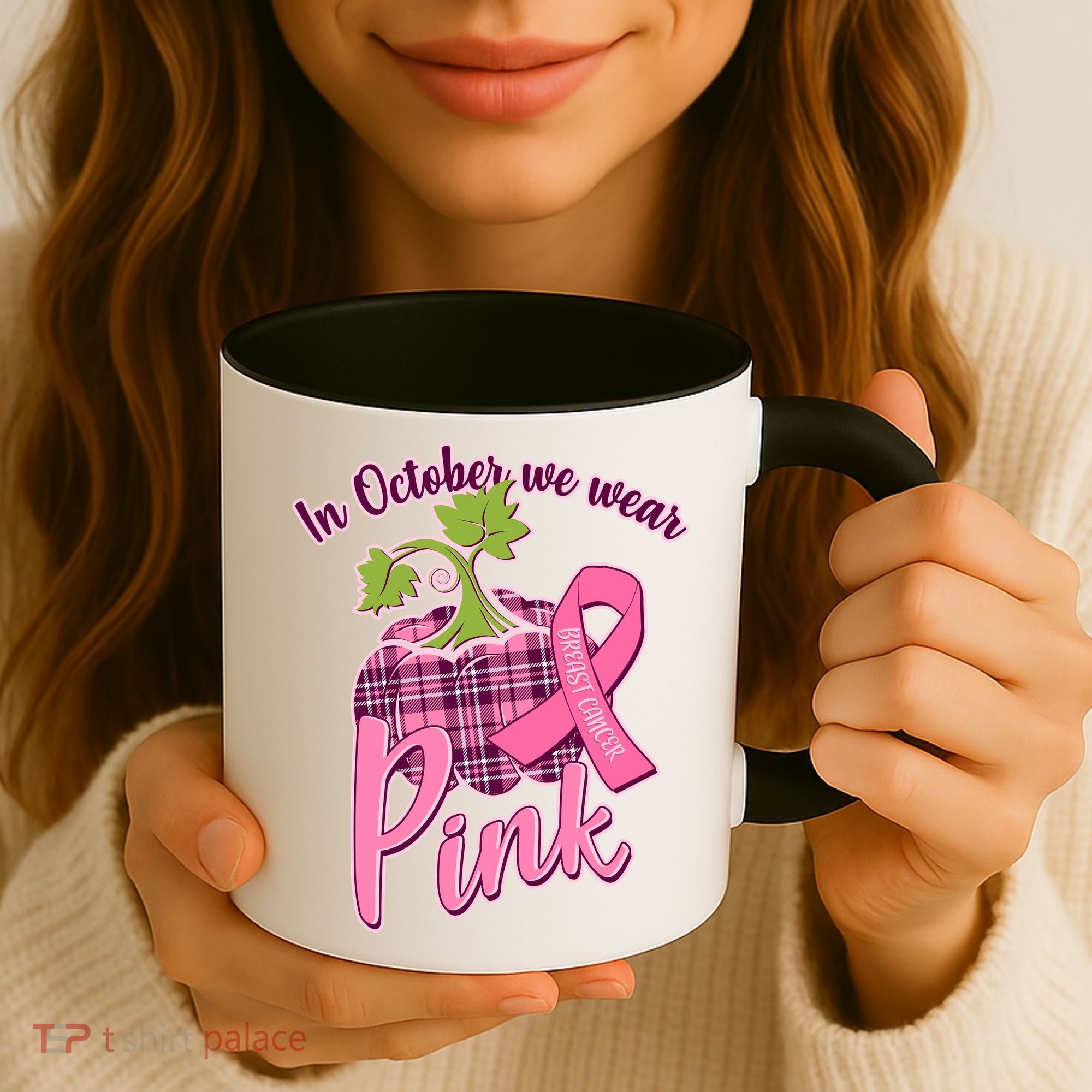 In October We Wear Pink Breast Cancer Autumn Pumpkin Coffee Mug