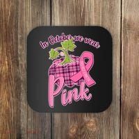 In October We Wear Pink Breast Cancer Autumn Pumpkin Coaster thumb 0