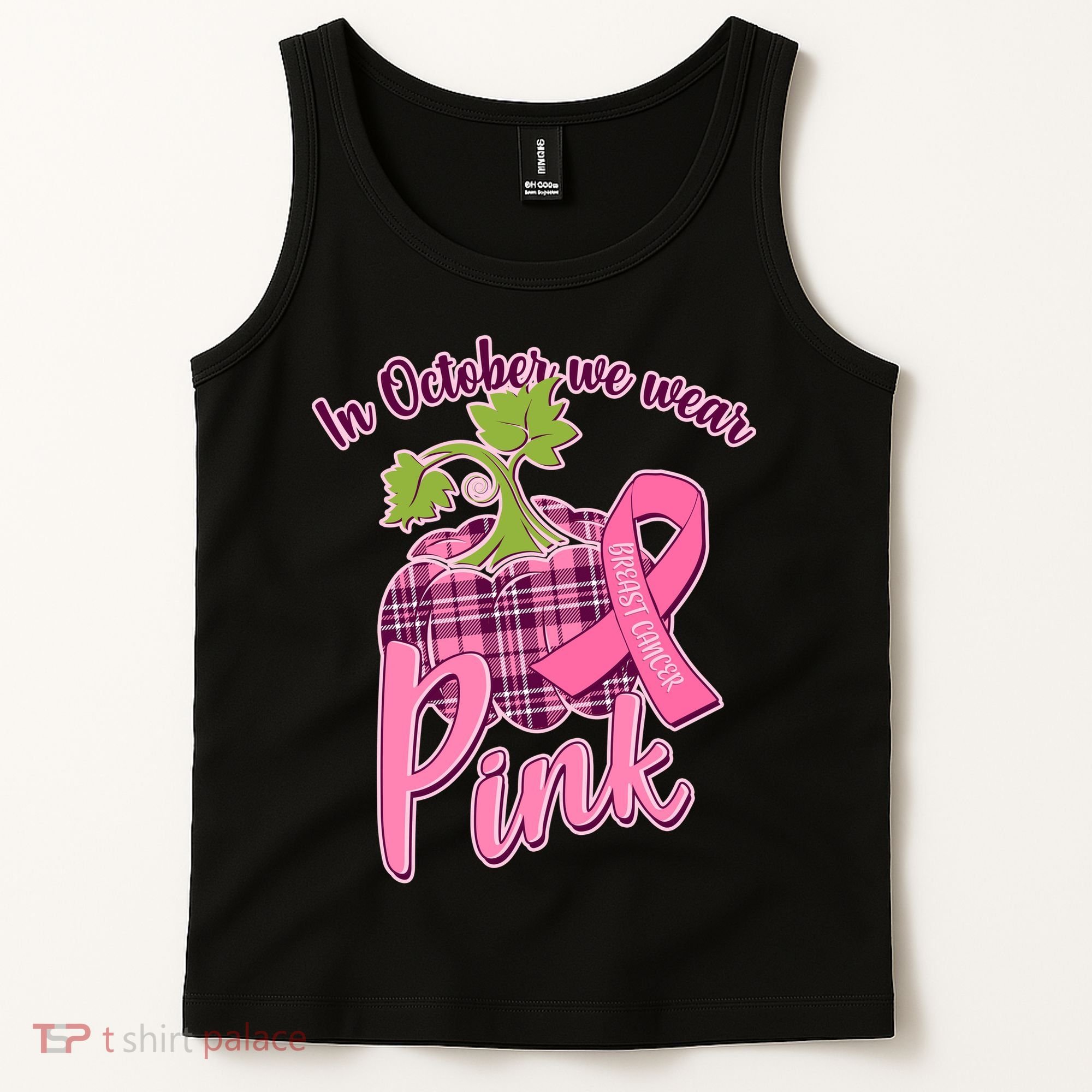 In October We Wear Pink Breast Cancer Autumn Pumpkin Tank Top