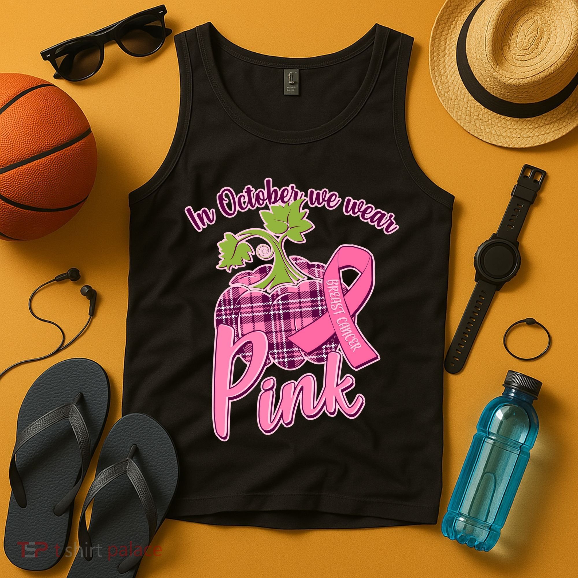 In October We Wear Pink Breast Cancer Autumn Pumpkin Tank Top