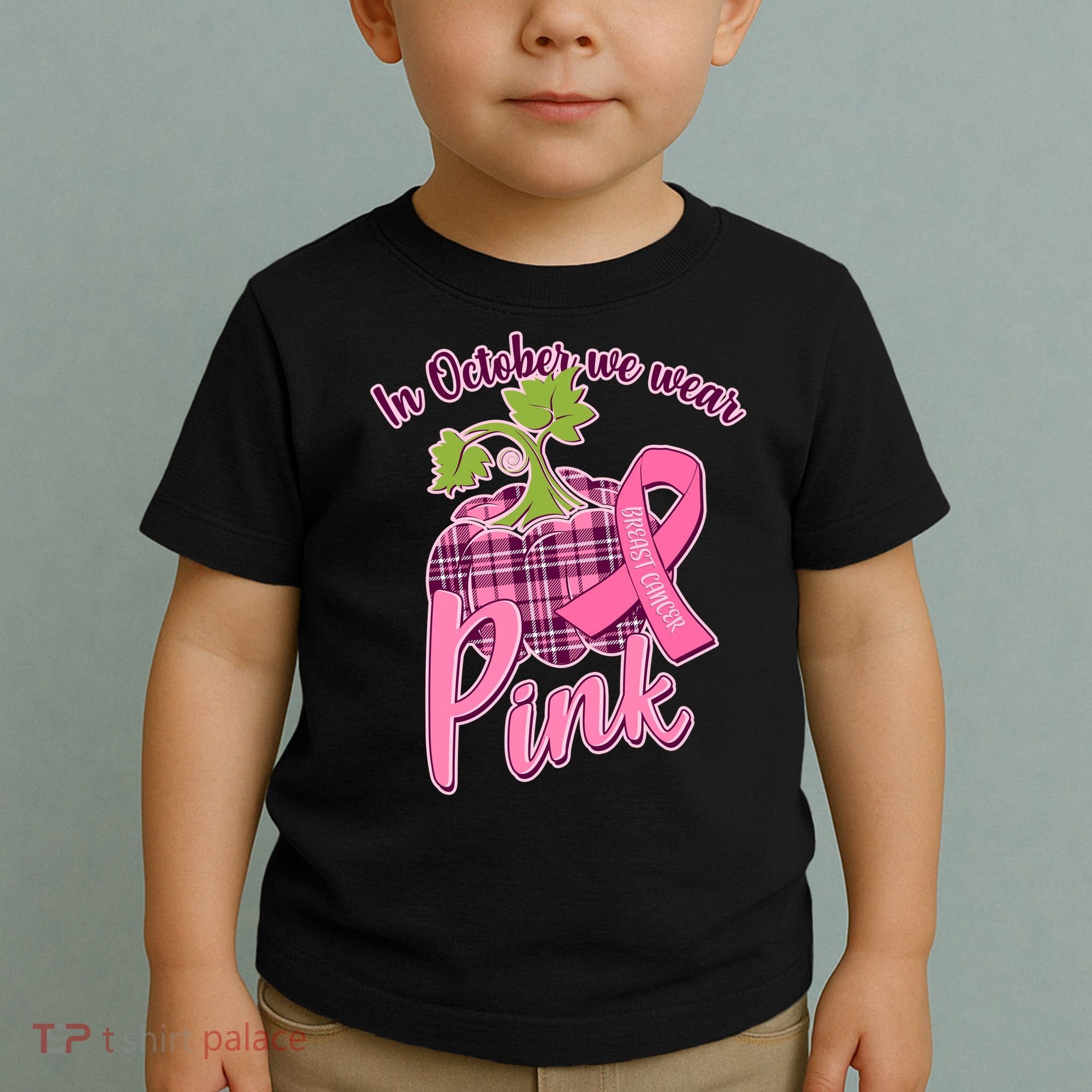 In October We Wear Pink Breast Cancer Autumn Pumpkin Toddler T-Shirt