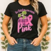 In October We Wear Pink Breast Cancer Autumn Pumpkin Women's T-Shirt thumb 2