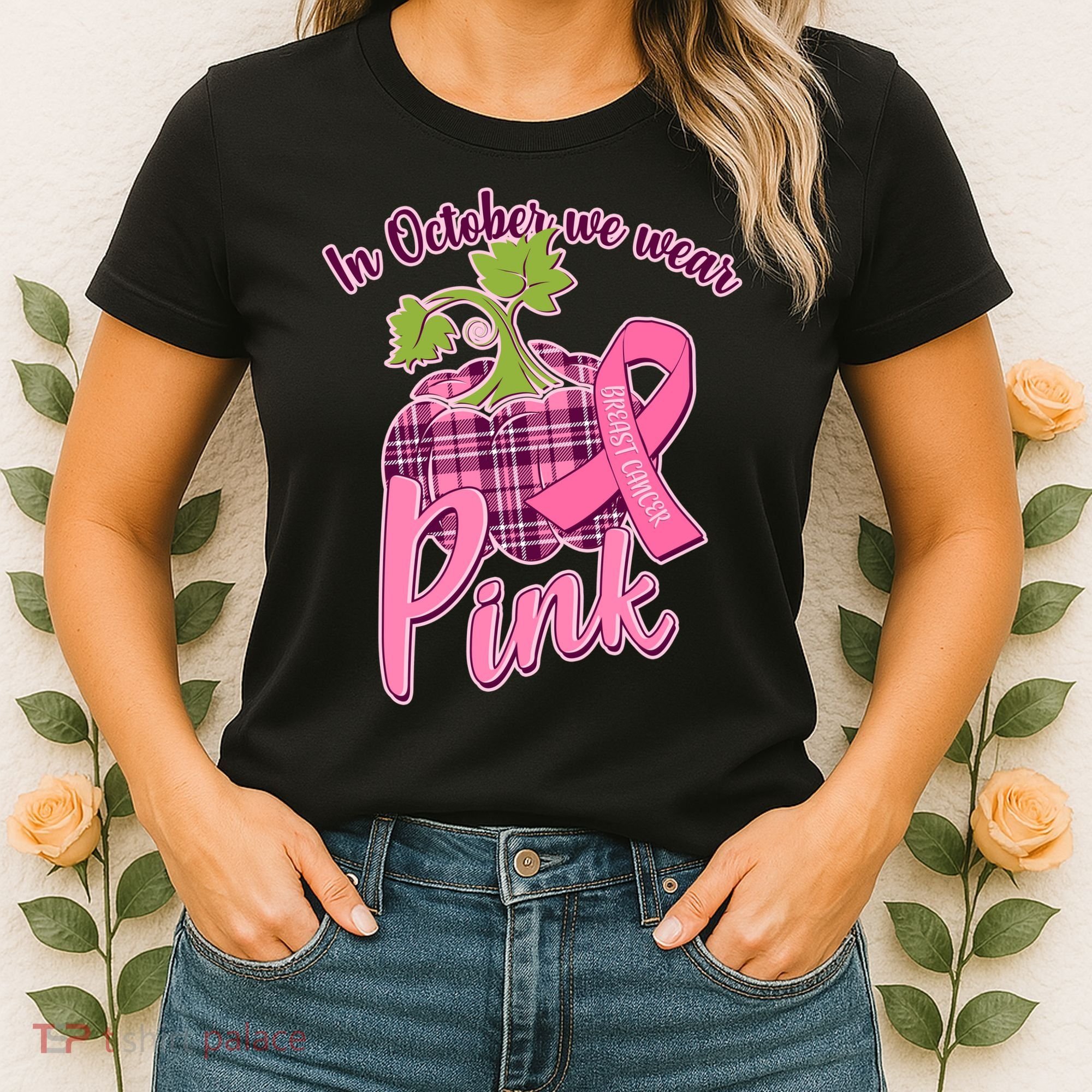 In October We Wear Pink Breast Cancer Autumn Pumpkin Women's T-Shirt