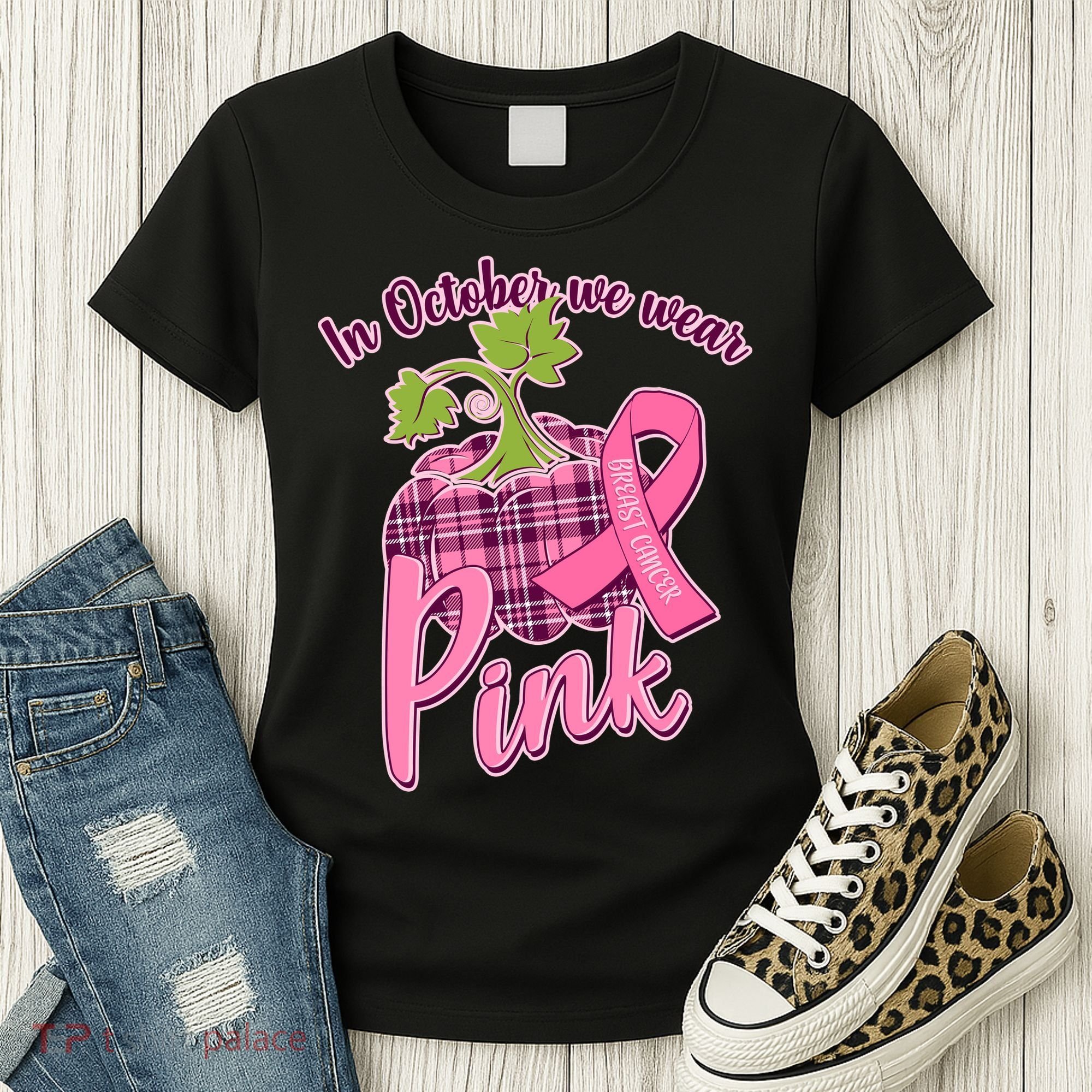 In October We Wear Pink Breast Cancer Autumn Pumpkin Women's T-Shirt