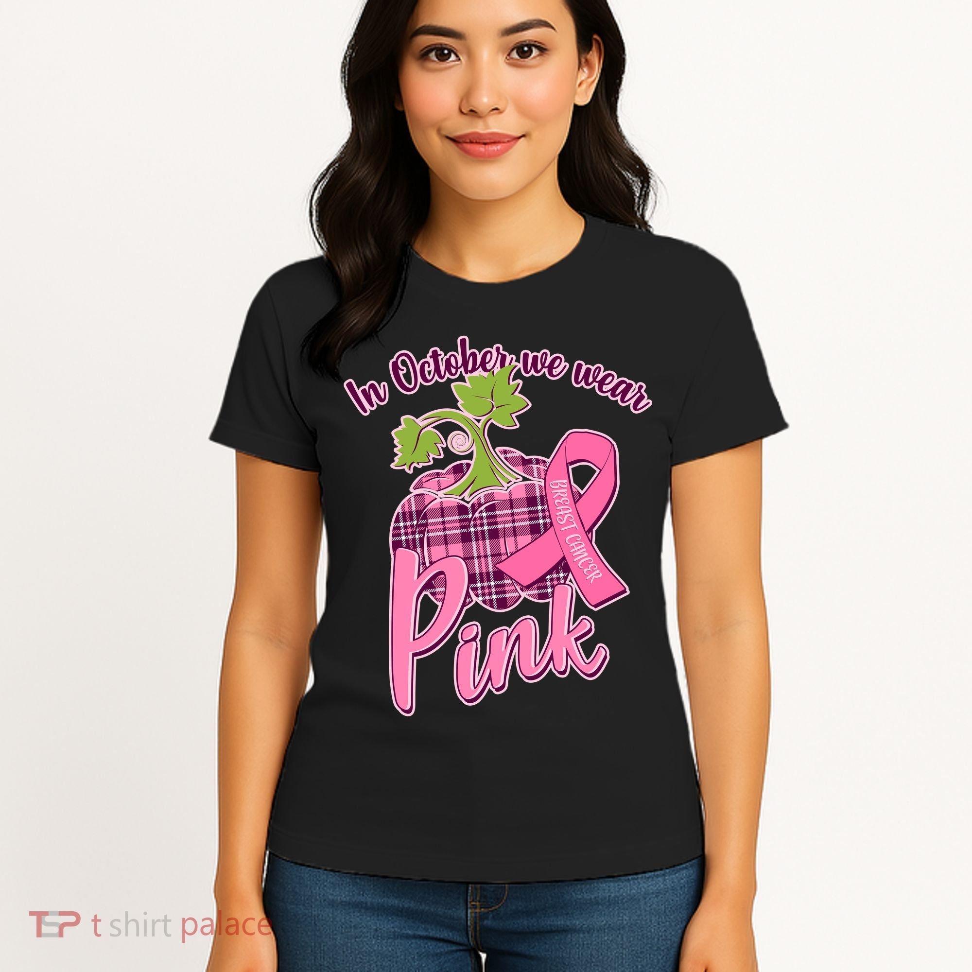 In October We Wear Pink Breast Cancer Autumn Pumpkin Women's T-Shirt