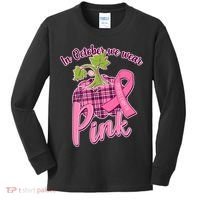 In October We Wear Pink Breast Cancer Autumn Pumpkin Kids Long Sleeve Shirt thumb 0