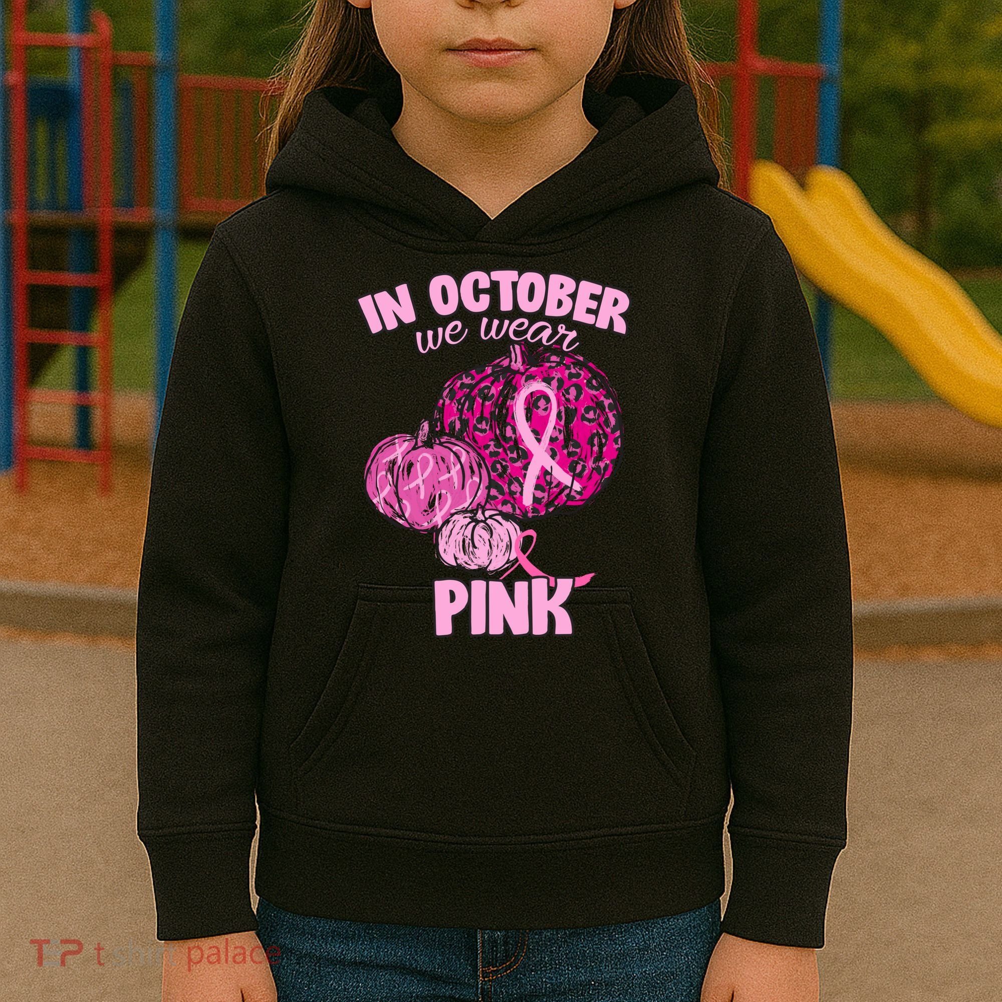 In October We Wear Pink Breast Cancer Awareness Kids Hoodie