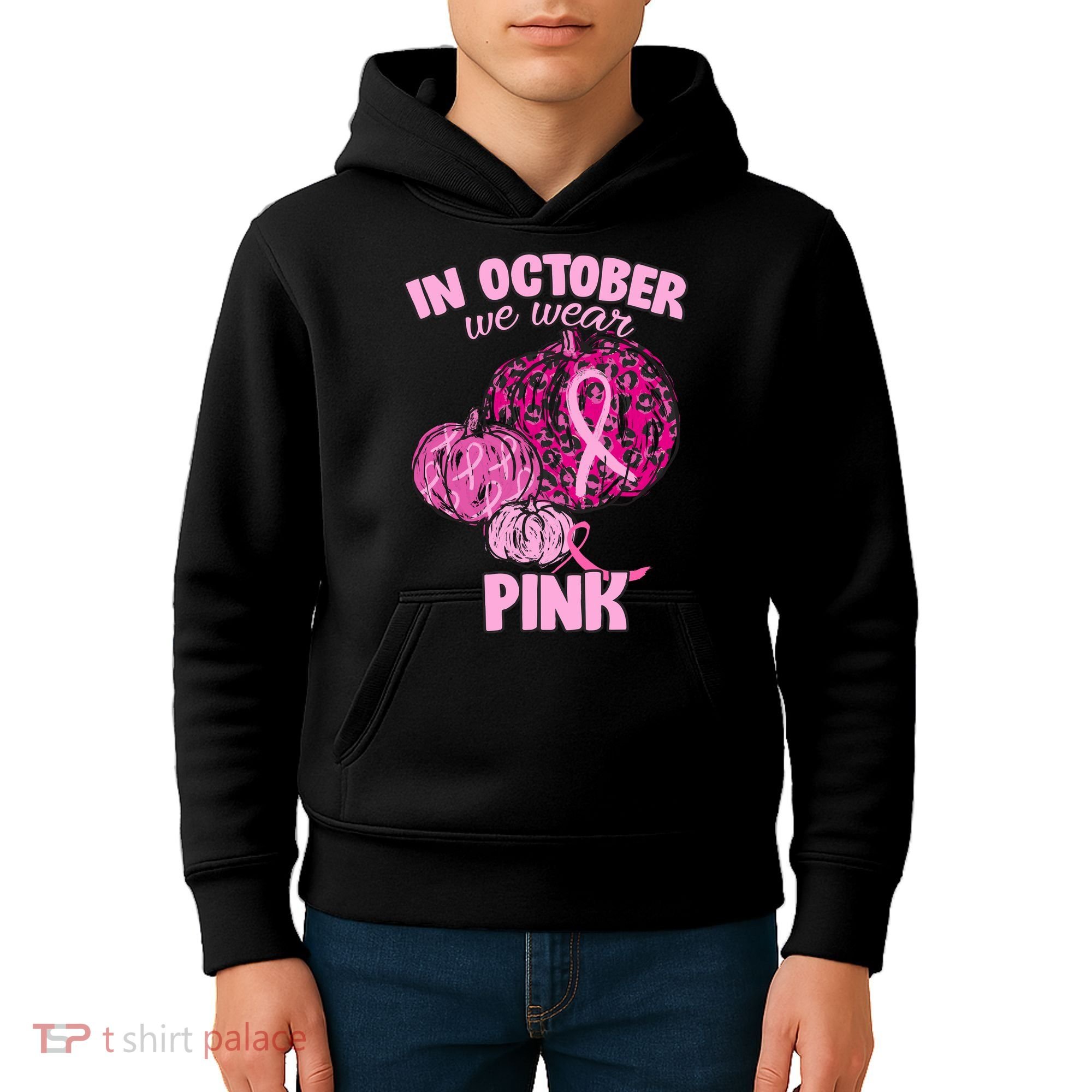 In October We Wear Pink Breast Cancer Awareness Kids Hoodie