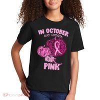 In October We Wear Pink Breast Cancer Awareness Kids T-Shirt thumb 2