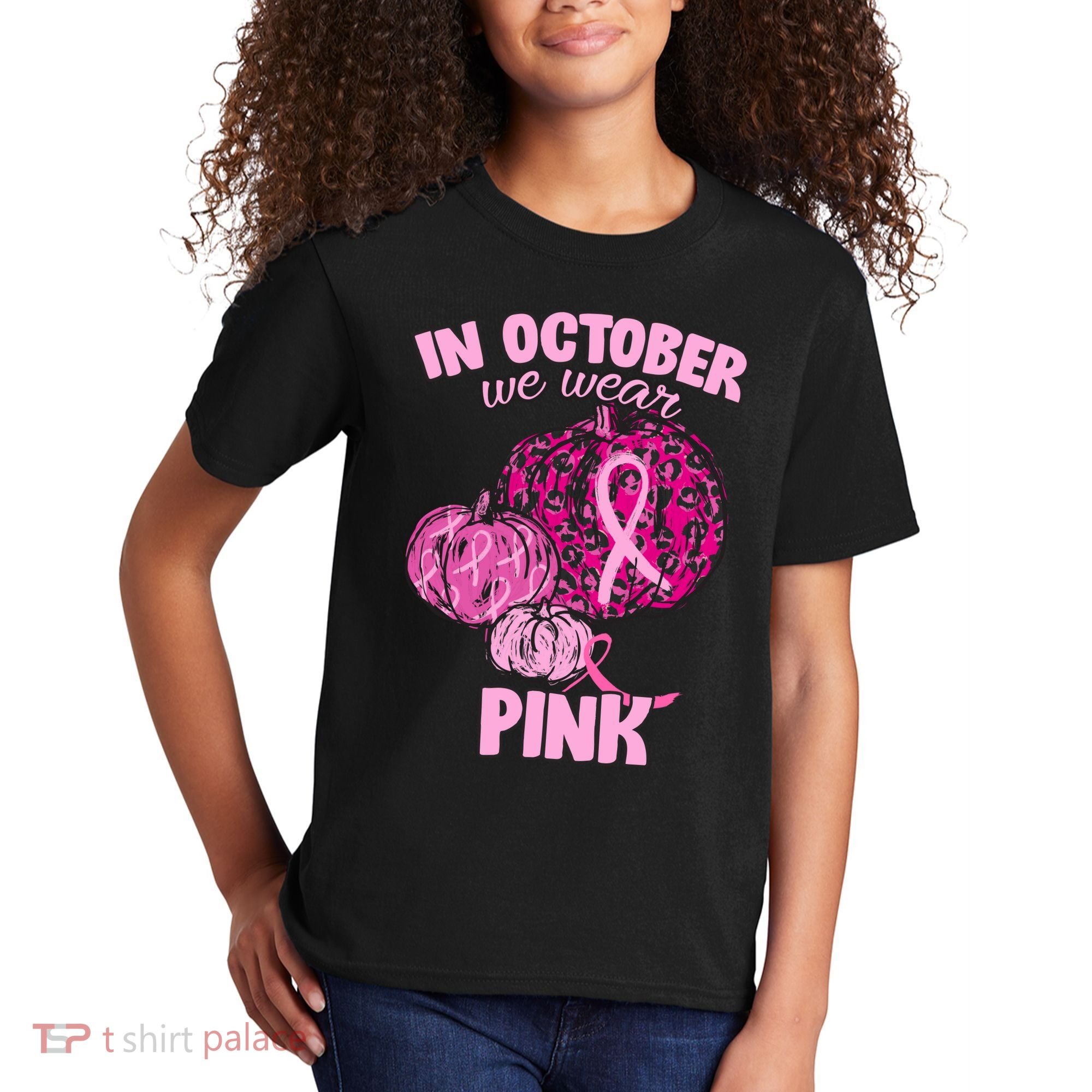 In October We Wear Pink Breast Cancer Awareness Kids T-Shirt