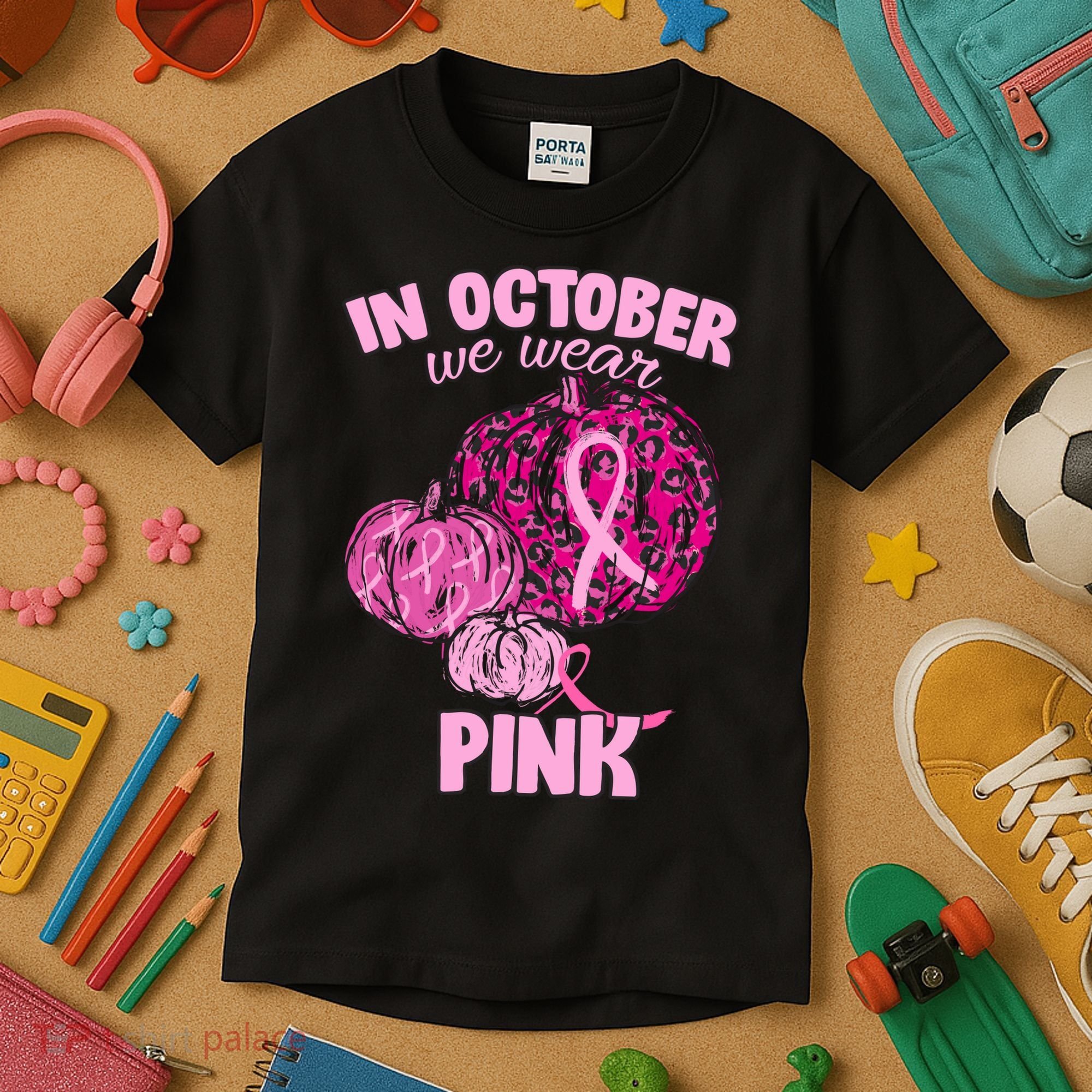In October We Wear Pink Breast Cancer Awareness Kids T-Shirt