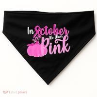In October We Wear Pink Breast Cancer Awareness Pumpkin USA-Made Doggie Bandana thumb 0