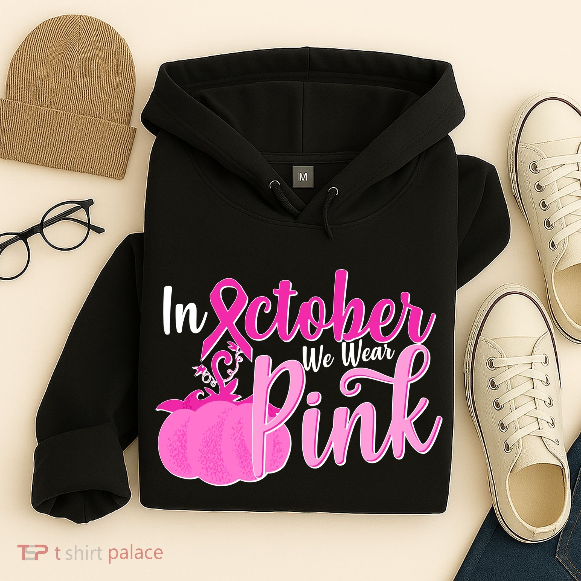 In October We Wear Pink Breast Cancer Awareness Pumpkin Hoodie