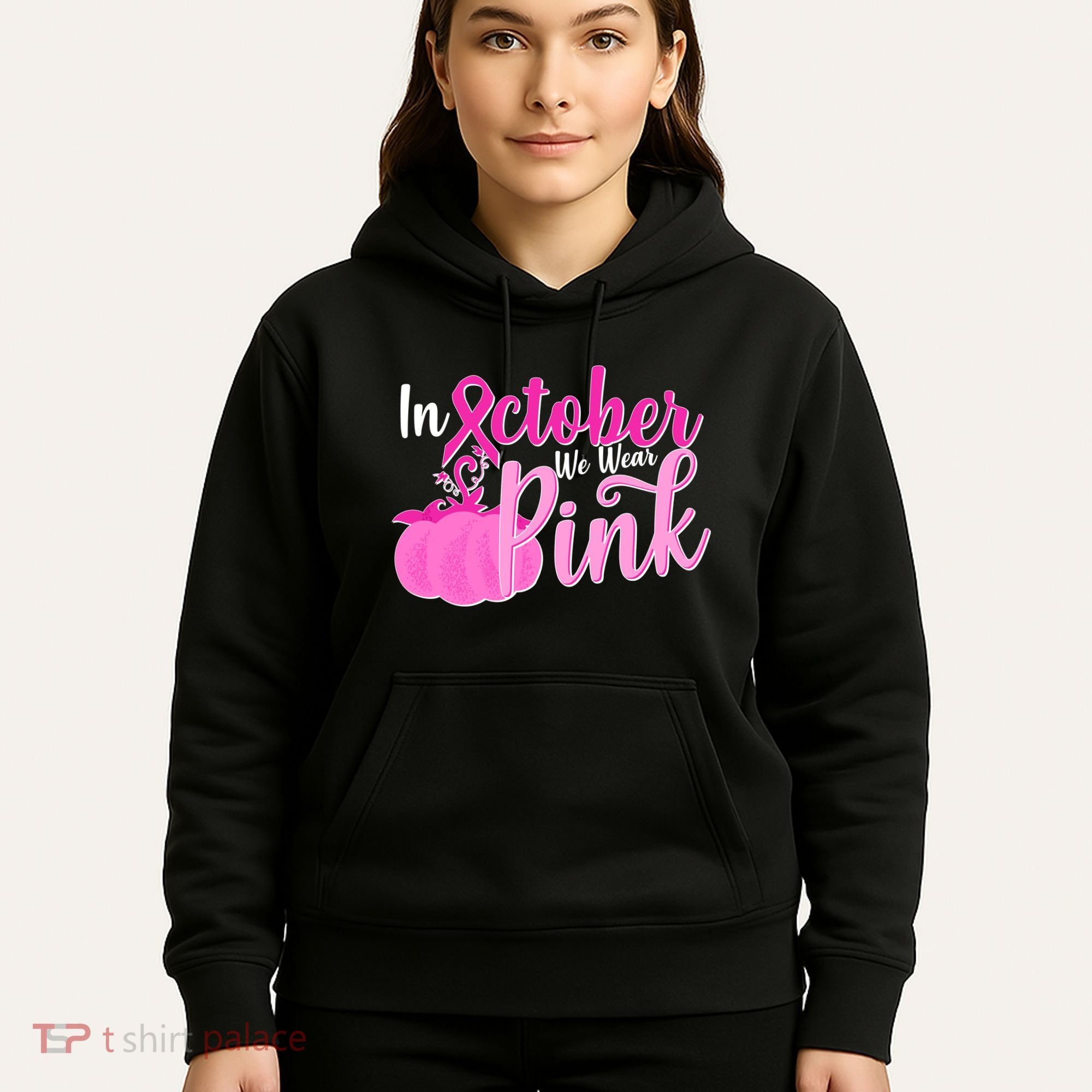 In October We Wear Pink Breast Cancer Awareness Pumpkin Hoodie