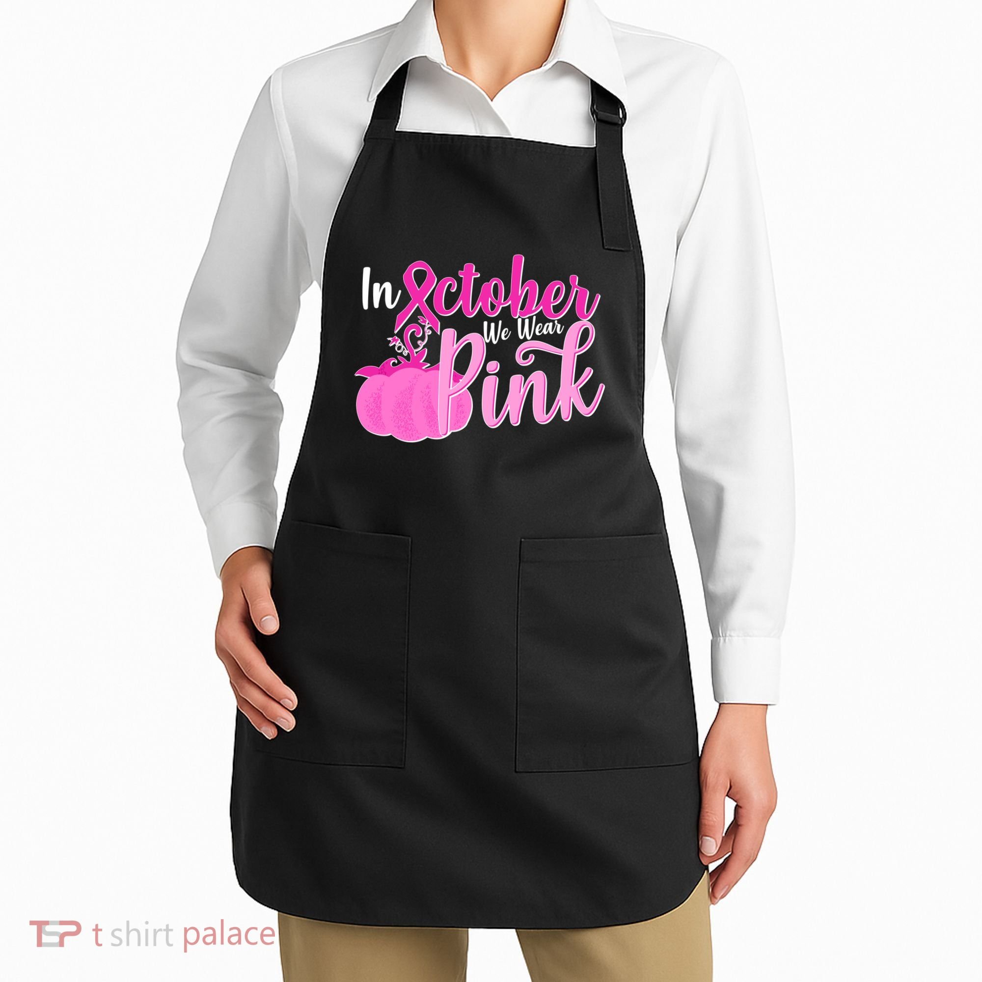 In October We Wear Pink Breast Cancer Awareness Pumpkin Apron