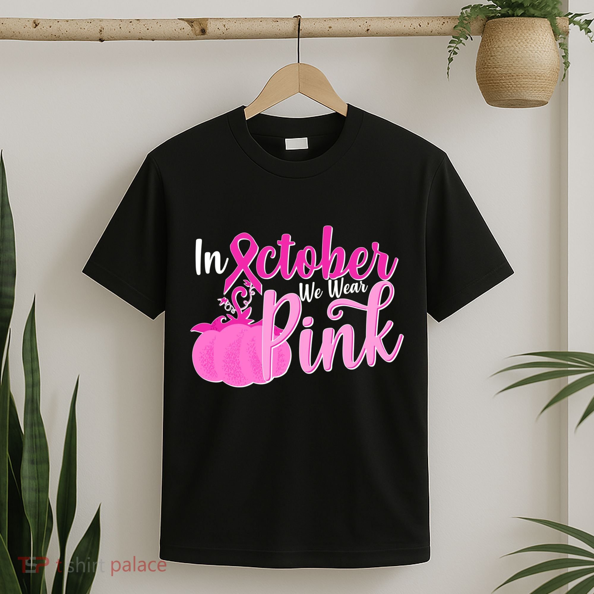 In October We Wear Pink Breast Cancer Awareness Pumpkin T-Shirt
